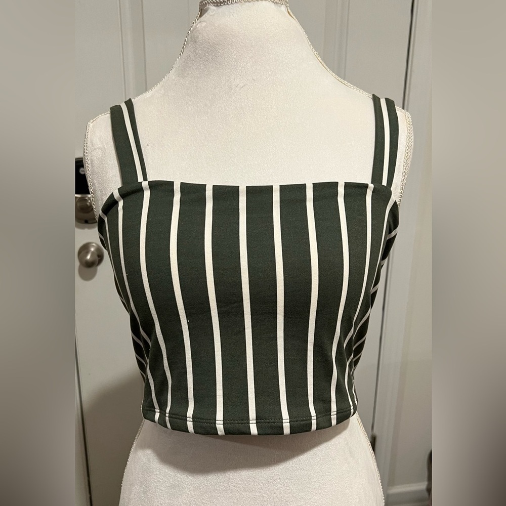 New! Capella Olive & Cream Striped Sleeveless Crop Top Size 2XL NWT! 🌻 - Picture 2 of 9